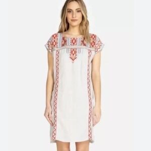 Johnny Was Ezra Linen Embroidered Linen Shift Dress Size S  Boho Festival